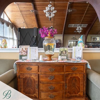 Interior lobby area with a decorative console table