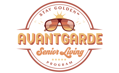 AvantGarde Senior Living logo with sunglasses