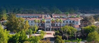 Aerial view of the Bayshire San Dimas building and surroundings