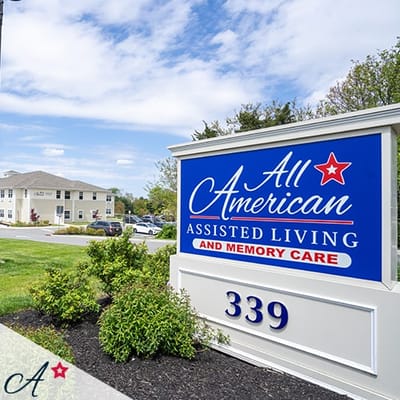 Exterior view of All American Assisted Living sign