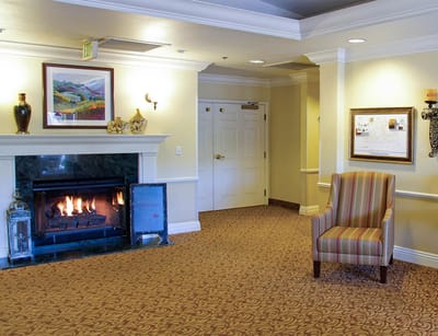 Cozy common area with a fireplace and seating