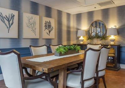 Interior dining area with wooden table and stylish decor