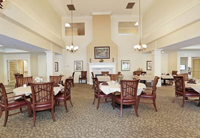 Interior dining area with tables and chairs