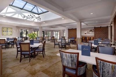 Interior dining area with tables and chairs