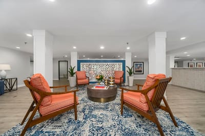 Bright common area with comfortable seating