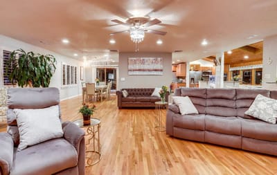 Bright common area with comfortable seating and decor