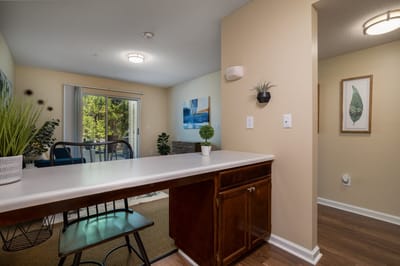 Bright common area with seating and decor