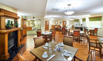 Dining area with tables set for a meal