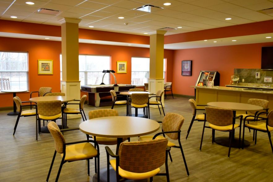 Interior common area with seating and tables