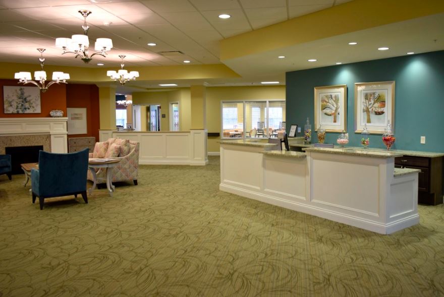 Common area with seating and reception desk