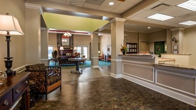 Bright and welcoming reception area of a senior care facility