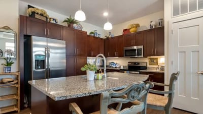 Modern kitchen interior with granite countertops