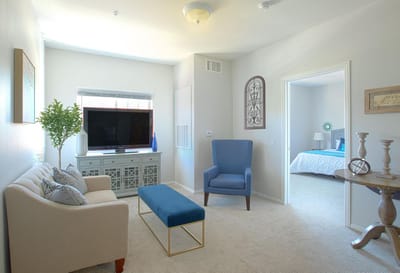 Bright and cozy interior of a resident room