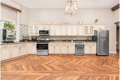 Interior view of a modern kitchen in a senior facility