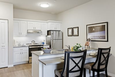 Interior view of a kitchen in a senior living space