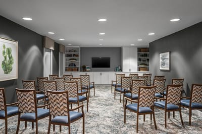 Interior room with chairs arranged for an event