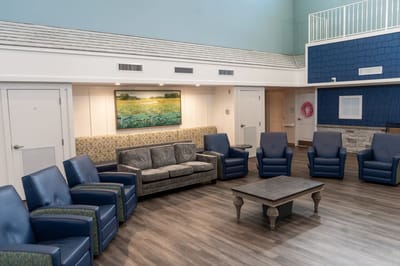 Bright common area with comfortable seating