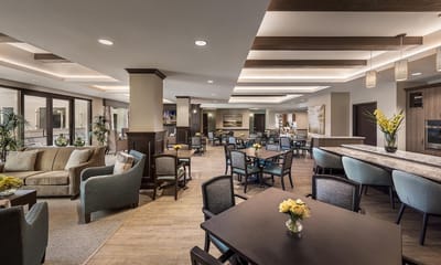 Bright and inviting common area with seating