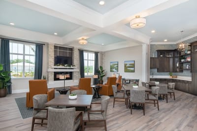 Bright common area with seating and decor