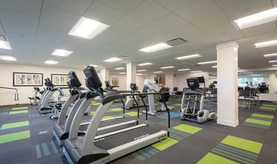 Interior view of a fitness area with exercise equipment