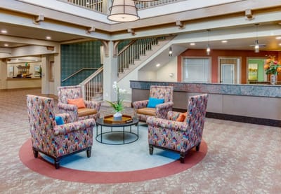 Colorful seating area in a common space