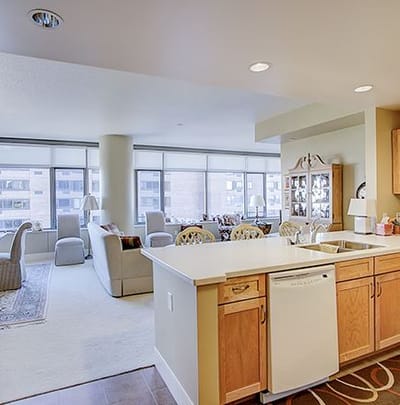 Bright common area in the facility with a view outside