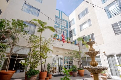 Exterior view of the Harbor Terrace Retirement Community entrance