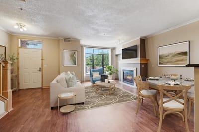 Bright interior living space with furniture and decor