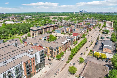 Aerial view of the Excelsior & Grand Apartments complex