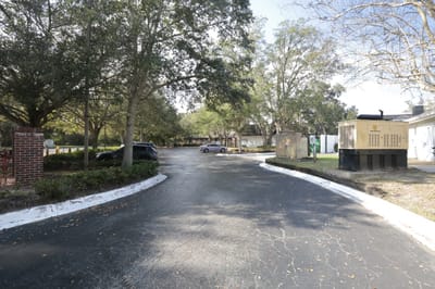 View of the parking area with trees