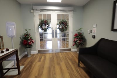 Interior view of a decorated lobby area
