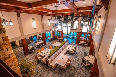 Bright dining area with elegant furnishings and decor