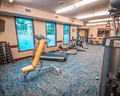Interior fitness area with exercise equipment
