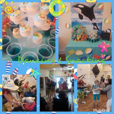 Residents dancing and enjoying snacks at an event