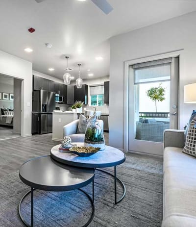 Modern interior living space with a view