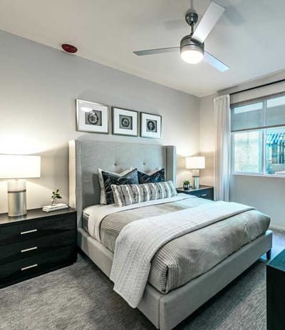 A well-decorated private resident room with natural light
