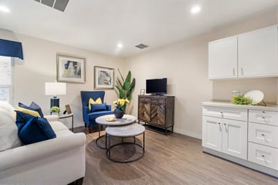 Bright, modern living room with comfortable seating