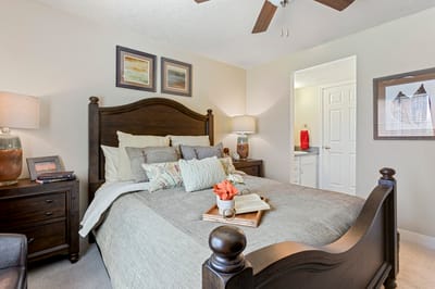 Cozy resident bedroom with decor and natural light