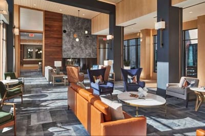 Bright interior lounge of a senior living facility