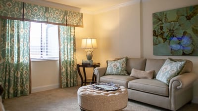 Cozy living room with decorative curtains and sofa