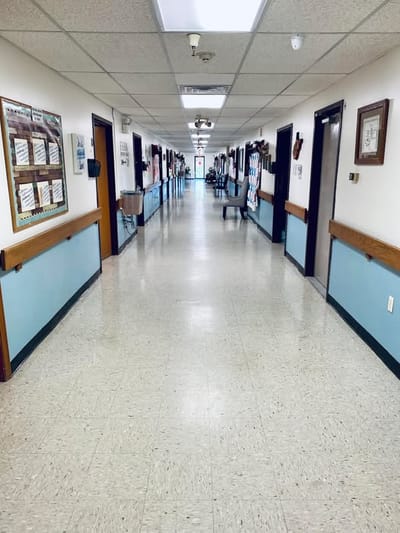 Long hallway within the assisted living facility