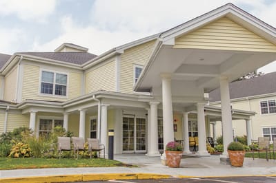 Exterior view of a senior living facility entrance