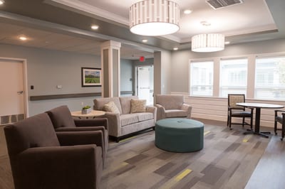 Bright common area with comfortable seating