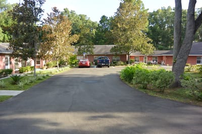 Outdoor view of a pathway and residences