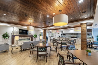 Bright and inviting dining area with wooden decor
