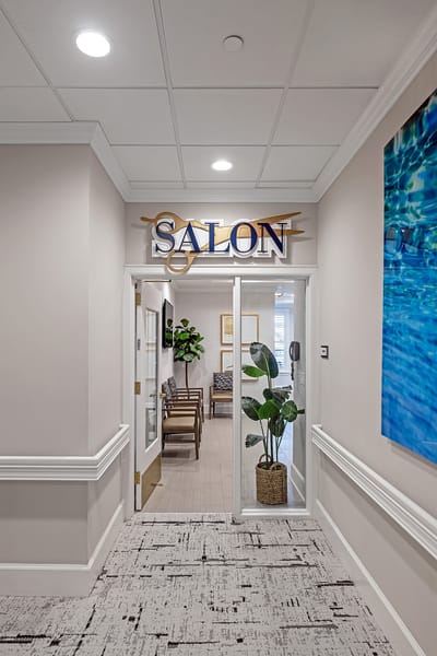 Entrance to a salon with decorative elements