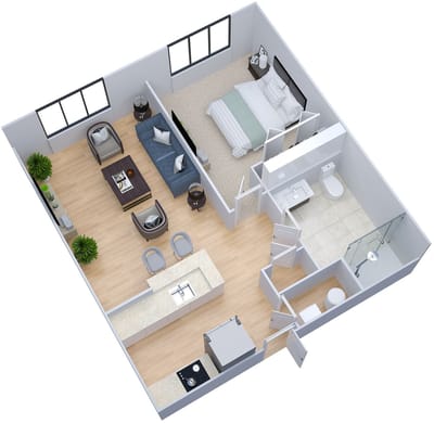 Floor plan of a one-bedroom suite