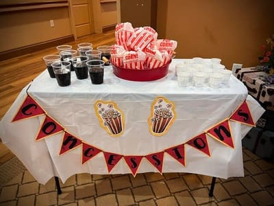 Concession stand with popcorn and drinks for residents