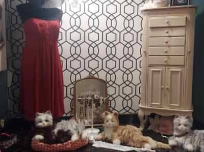 Decorative corner with mannequins and stuffed animals