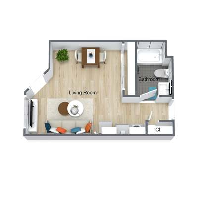 Architectural floor plan of a living room layout